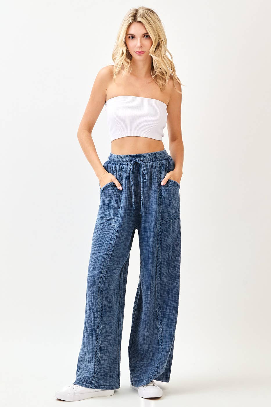 mittoshop - Wholesale Pants - Women's - LACE TRIM DETAIL ELASTIC WAIST COTTON GAUZE PANTS10