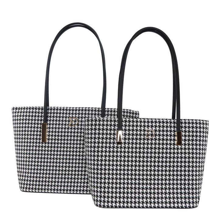 Houndstooth Style 2-Piece Tote Bag Set - 4 Colors for wholesale by Darling's Canada