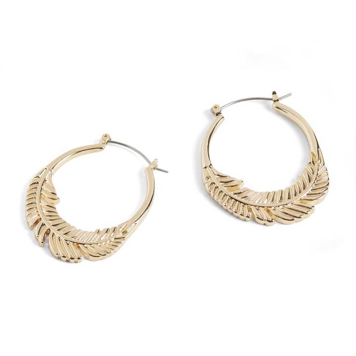 Feather Hoop Earrings - Gold for wholesale by Whispers