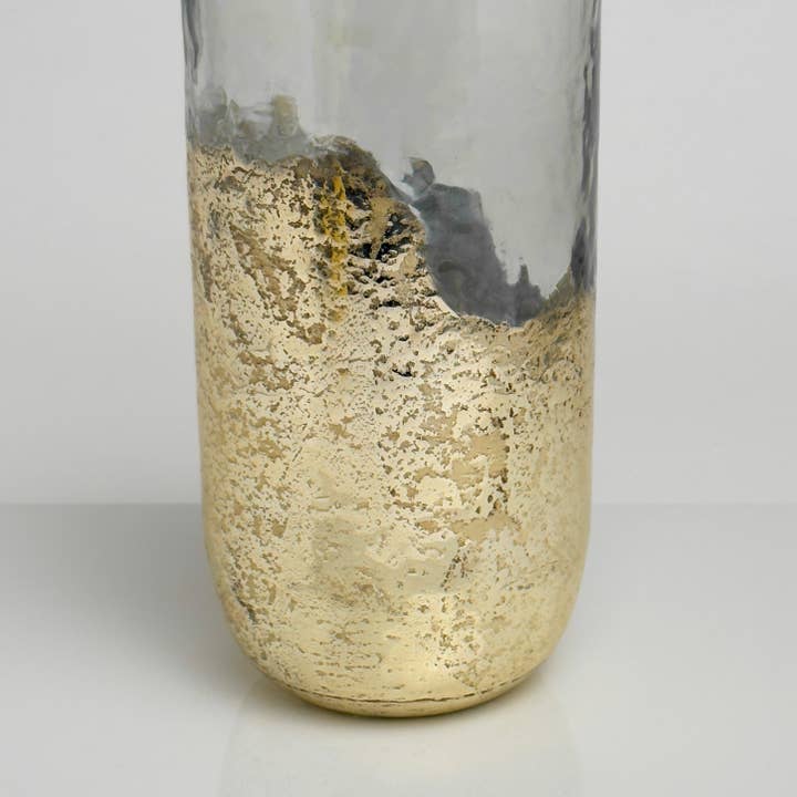 India Handicrafts Inc - Wholesale Hurricane Candle - Gold Foil Dipped Tall & Round Glass Hurricane
