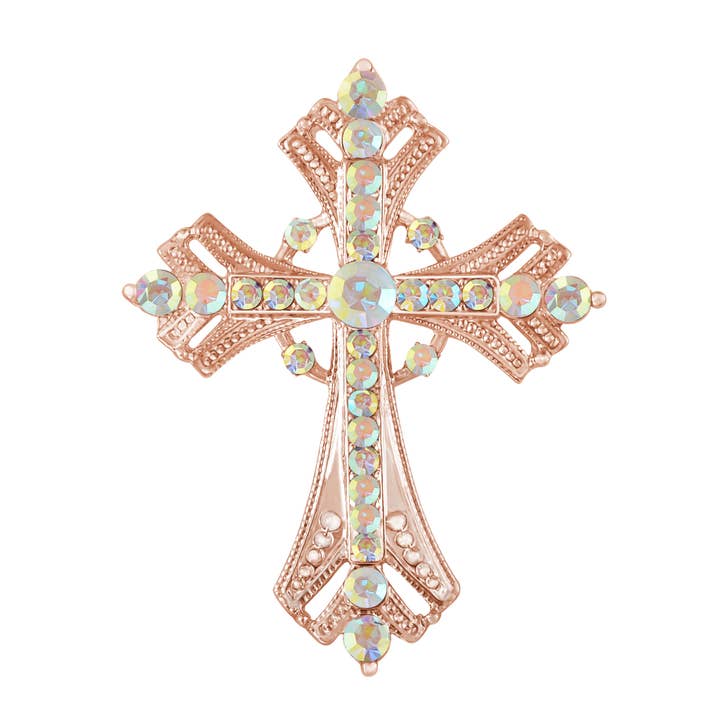 AK Brand - Vendita all'ingrosso Spille - Spilla a forma di croce religiosa argentata con strass26