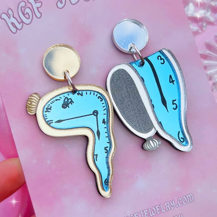 Melting Dali Clocks Handmade Acrylic Earrings for wholesale by KGF Studios