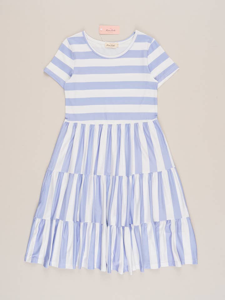 Marie Nicole Clothing - Wholesale Mommy & Me Sets - Mom & Me Ash Blue Striped Dress