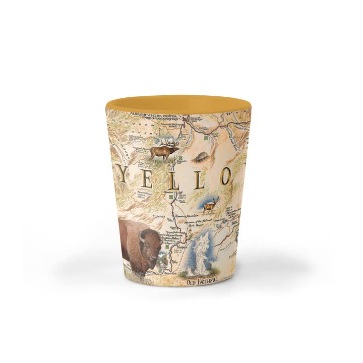 XPLORER MAPS - Wholesale Shot Glass - Yellowstone National Park Map Ceramic Shot Glass - 1.5 oz