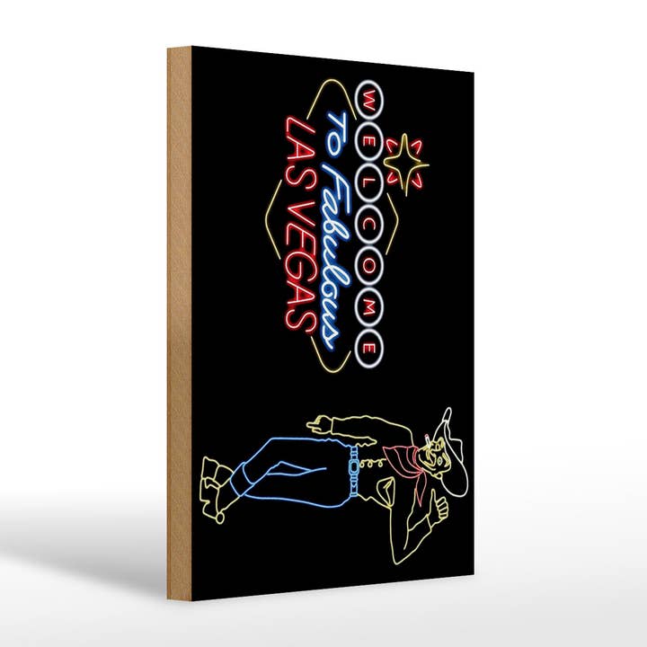 Wooden sign 20x30 cm Welcome to Fabulous Las Vegas Cowboy for wholesale by Femer