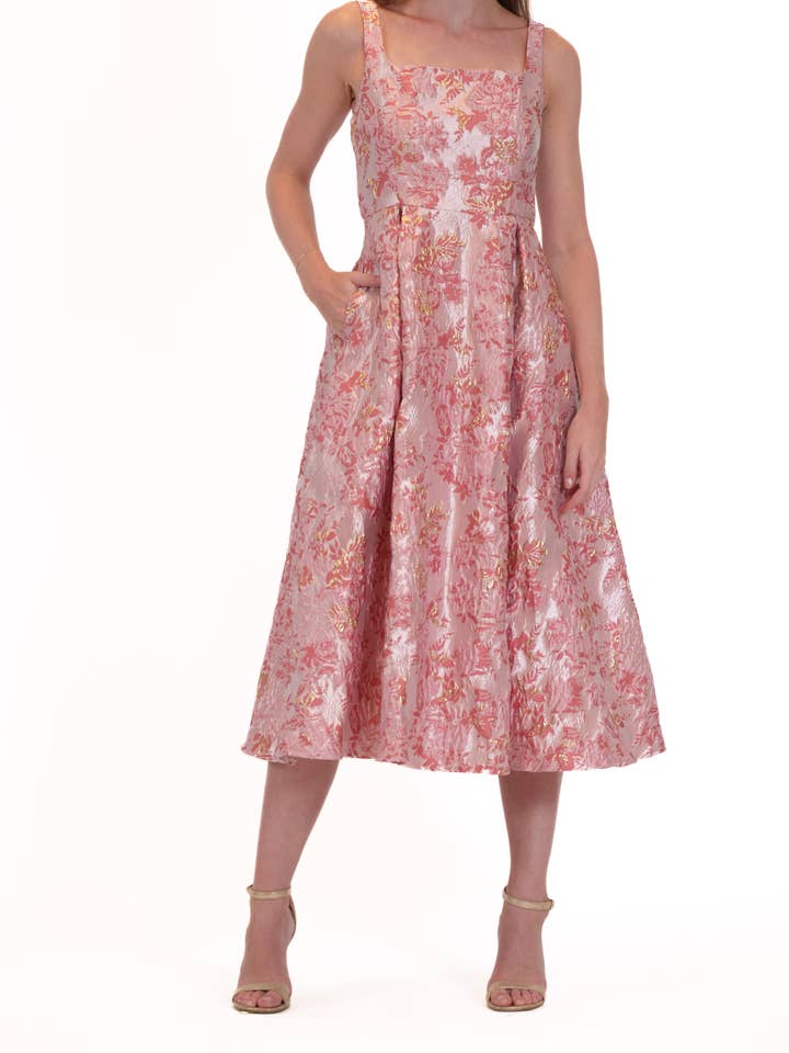 SLEEVELESS JACQUARD EVENING DRESS for wholesale by Donna Ricco