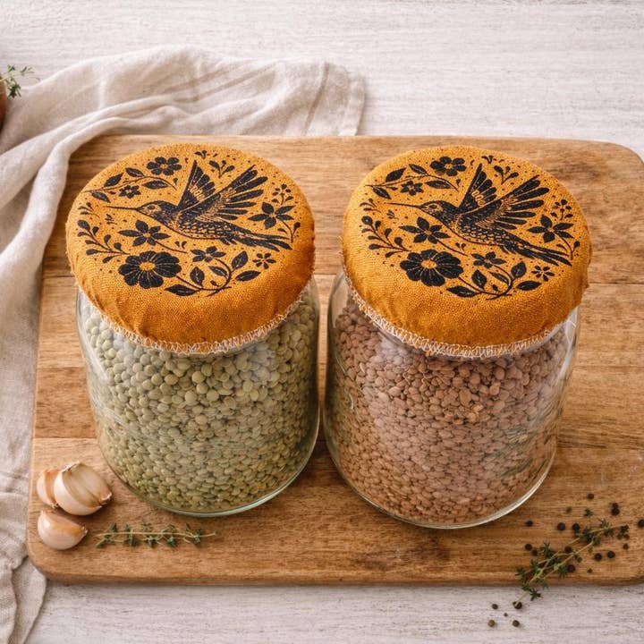 Couvercle de bocal Mason/Colibri doré/Stockage alimentaire pour la vente par Your Green Kitchen