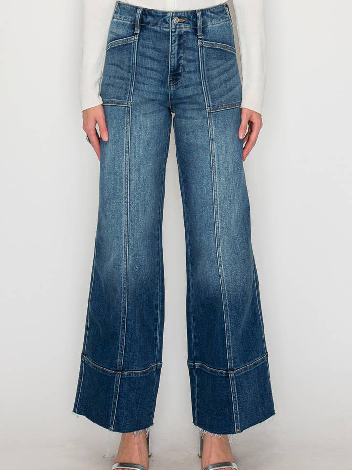 ECO FRIENDLY FABRIC TUMMY CONTROL PALAZZO JEANS for wholesale by ARTEMIS VINTAGE