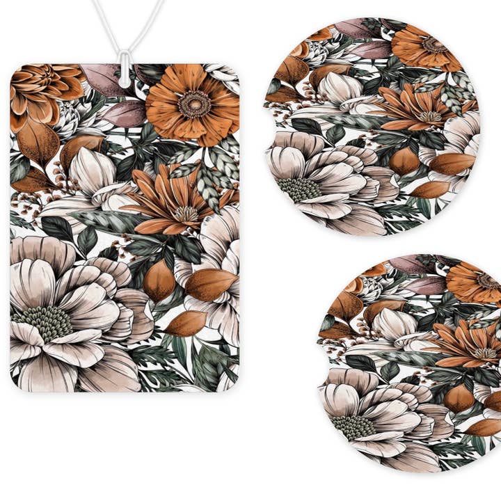 Flowers Car Freshener and Coaster Set for wholesale by Texas Petunias Boutique