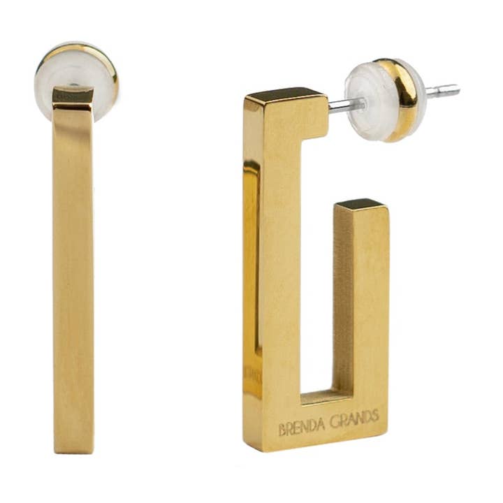 Waterproof Gold Rectanglular Hoops for wholesale by Brenda Grands Jewelry