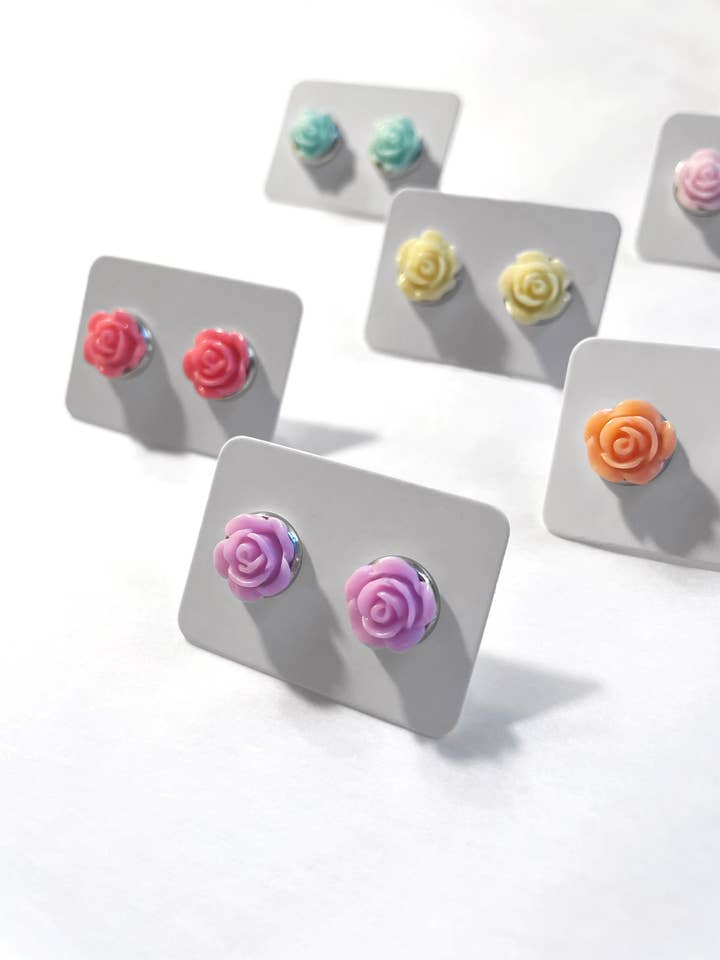 Mini Rose Stud Earrings for wholesale by CJM Design Studio