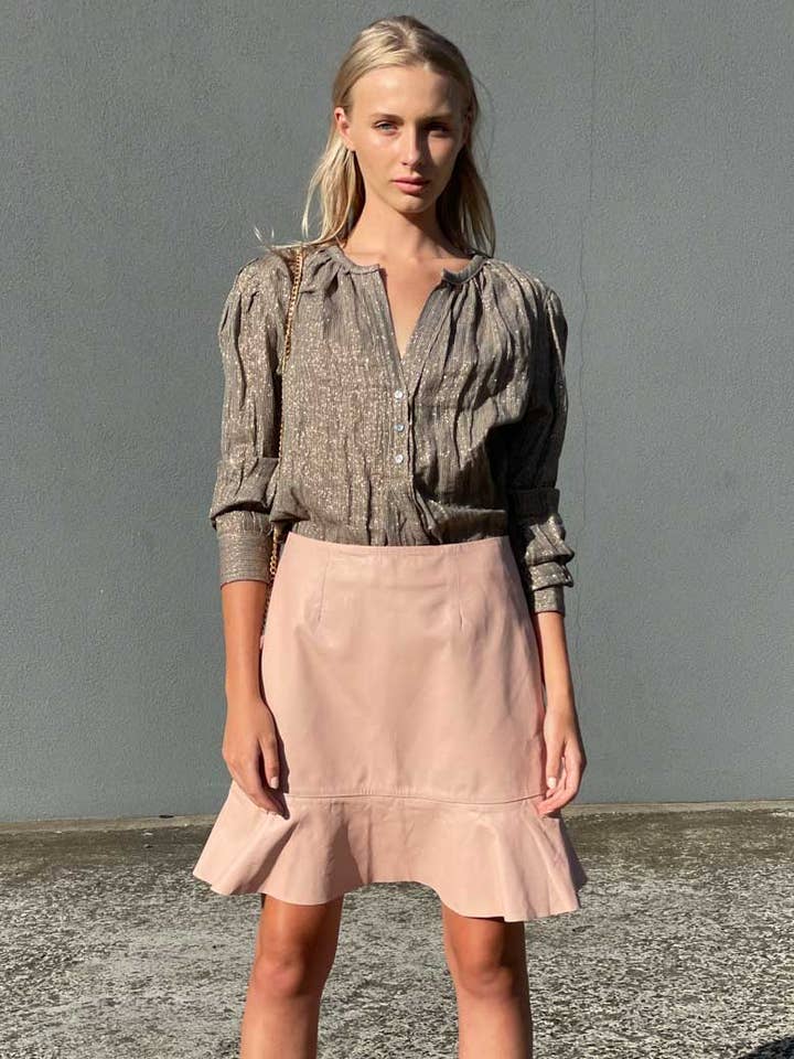 Jupe à volants en cuir Hoss - Dusty Pink pour la vente par HOSS