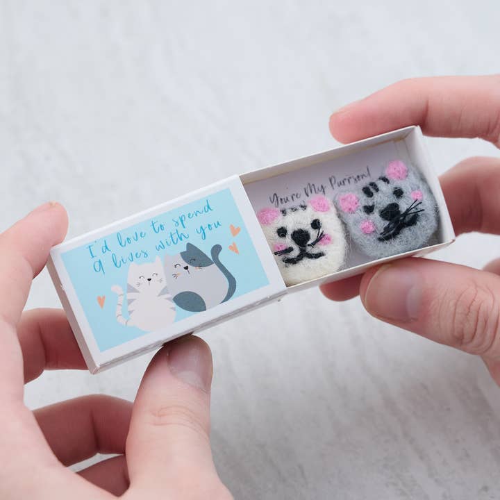 You're My Purrson Wool Felt Cats In A Matchbox for wholesale by Marvling Bros Ltd