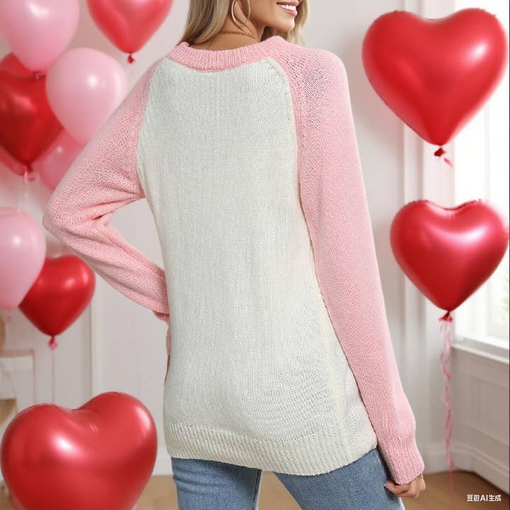 Lily Clothing - Wholesale Knit Sweater - Women's - Valentine's Day heart-shaped color-block sweater5