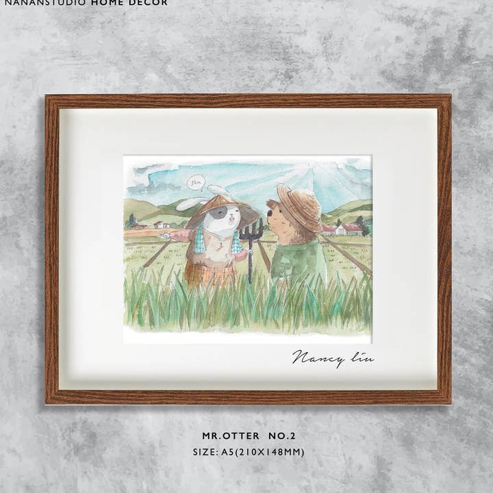 Mr. Otter Came Across With Mr. Rabbi | Watercolour Art Print for wholesale by NananStudio