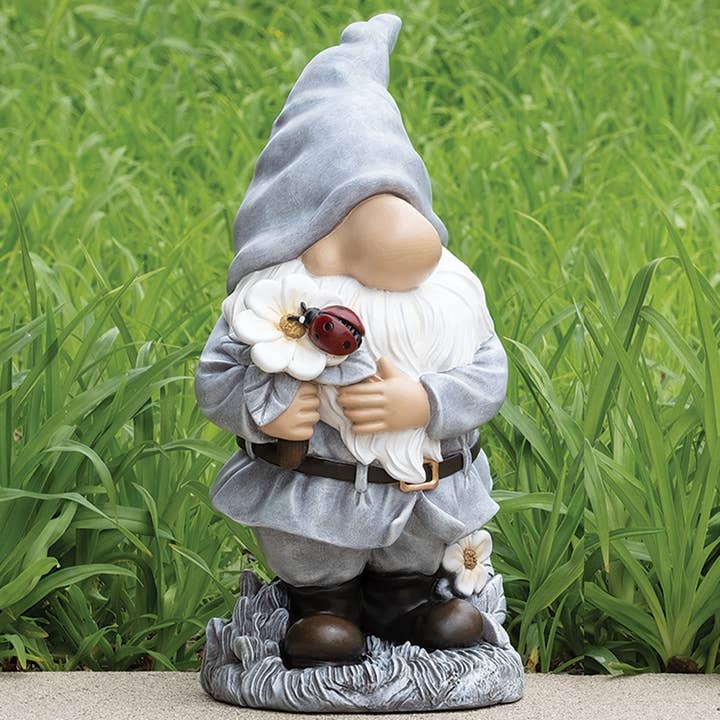 Gnome with Flowers Garden Statue, 23.25"H, Resin for wholesale by Roman