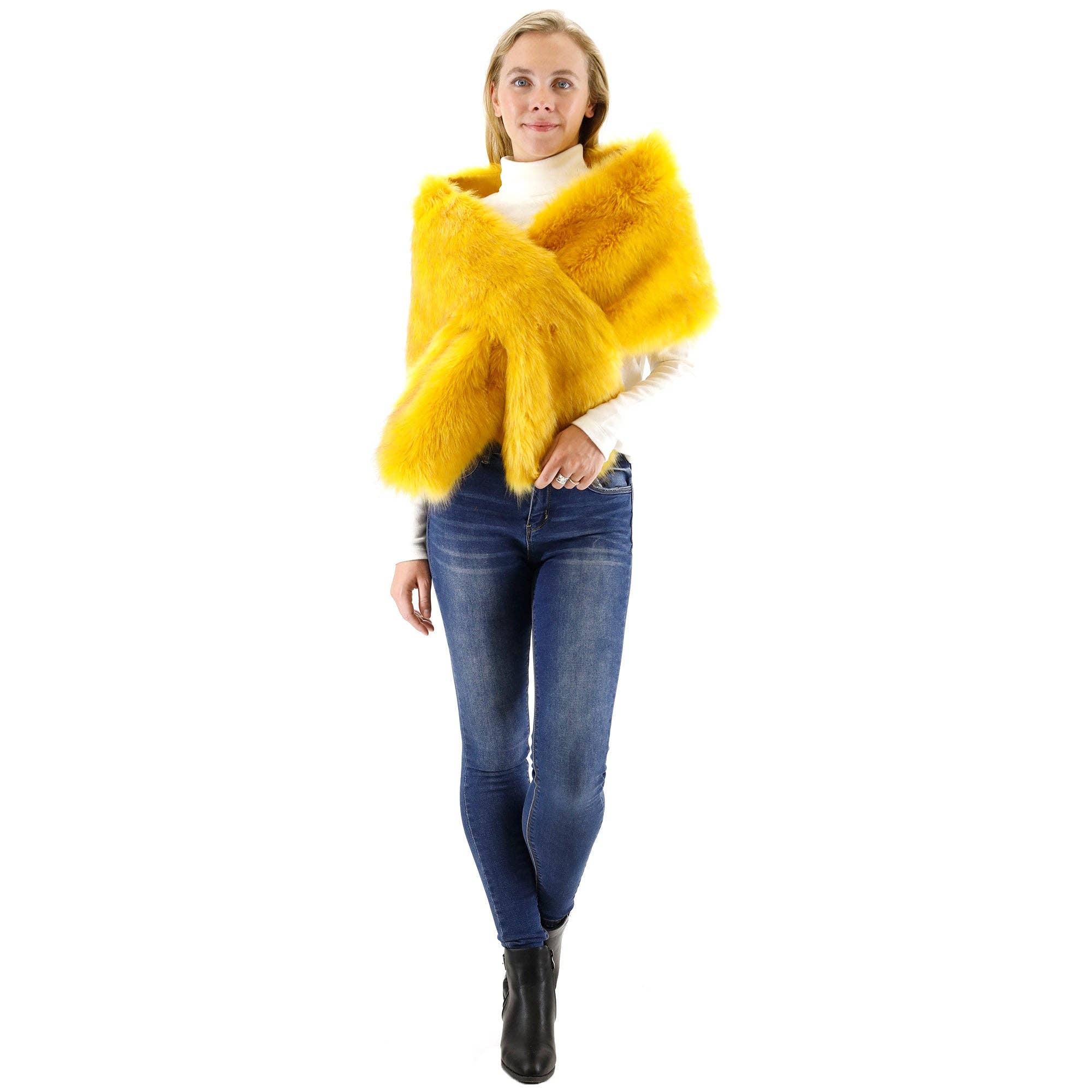 TAPA fashion - Wholesale Fur/Faux Fur Coat - Women's - Faux Fur Shawl Wide P373 (3PC)1