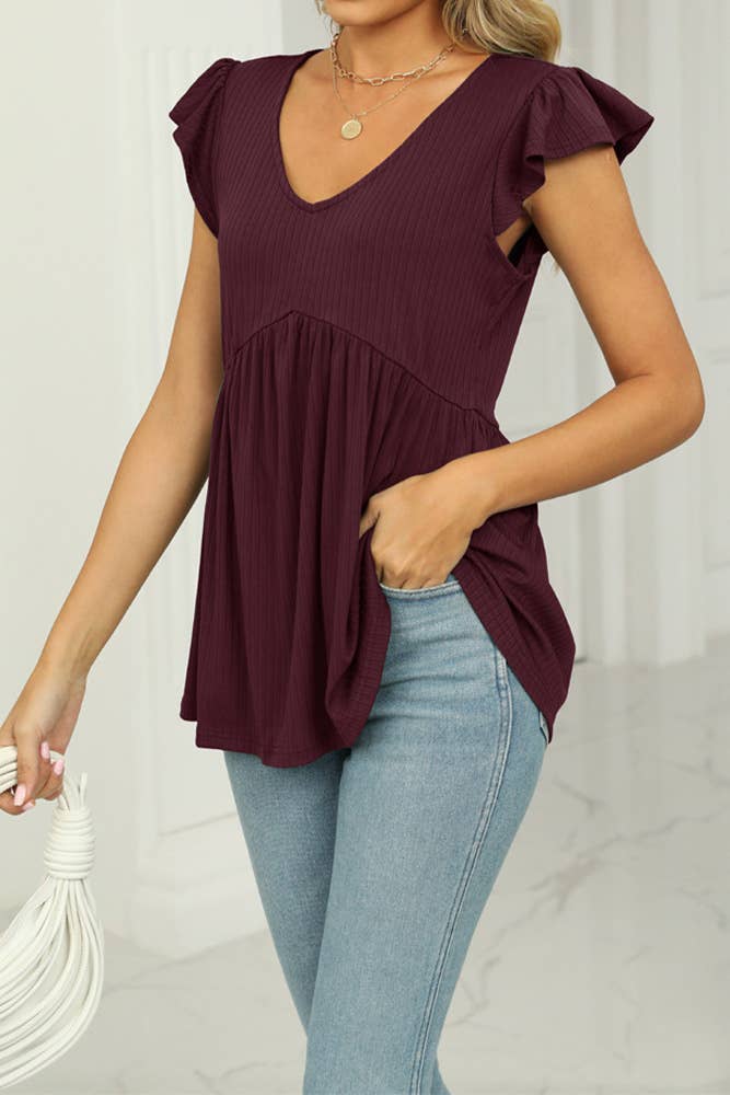 UNISHE - Wholesale Tunic - Women's - V Neck Splicing Flowy Knitting Top ZZKF82014