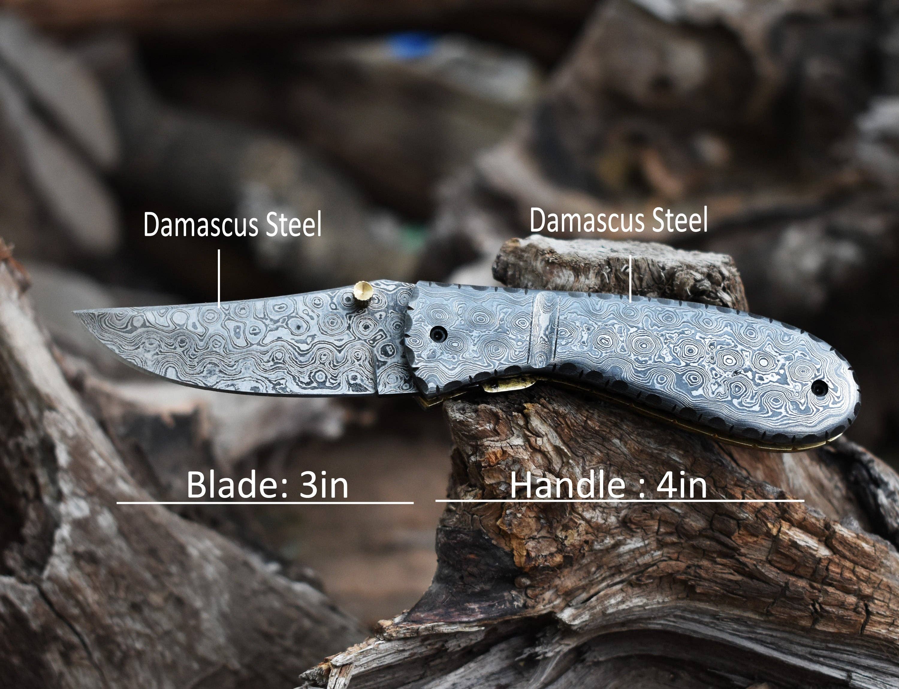 SHINY CRAFTS – Navalha e suporte por atacado – Faca de bolso completa em Damasco com cabo e lâmina em Damasco, faca dobrável com trava liner, faca para camping e caça com bainha premium de couro (FK-09)3