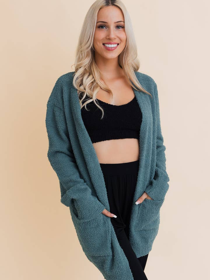 Leto Accessories - Wholesale Cardigan - Women's - Cozy Boucle Longline Cardigan w Pockets