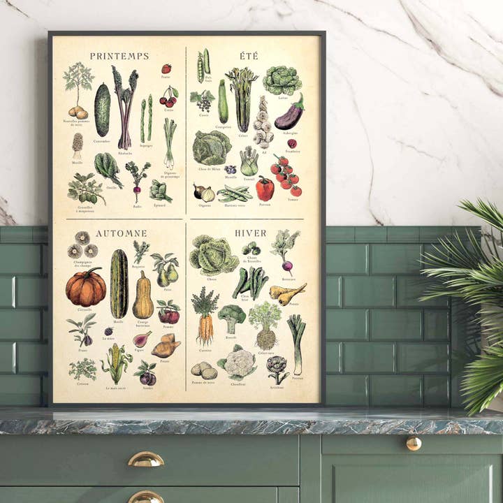 FRENCH Fruit and Vegetable poster, kitchen food print, Resta for wholesale by Hannah Turpin Designs