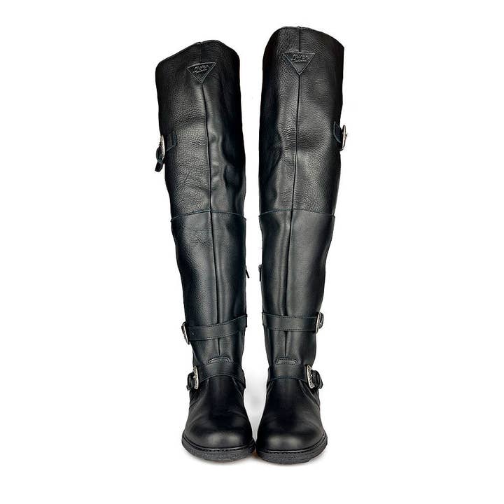 Bota alta biker em couro preto de alta qualidade por atacado de LAYER BOOTS