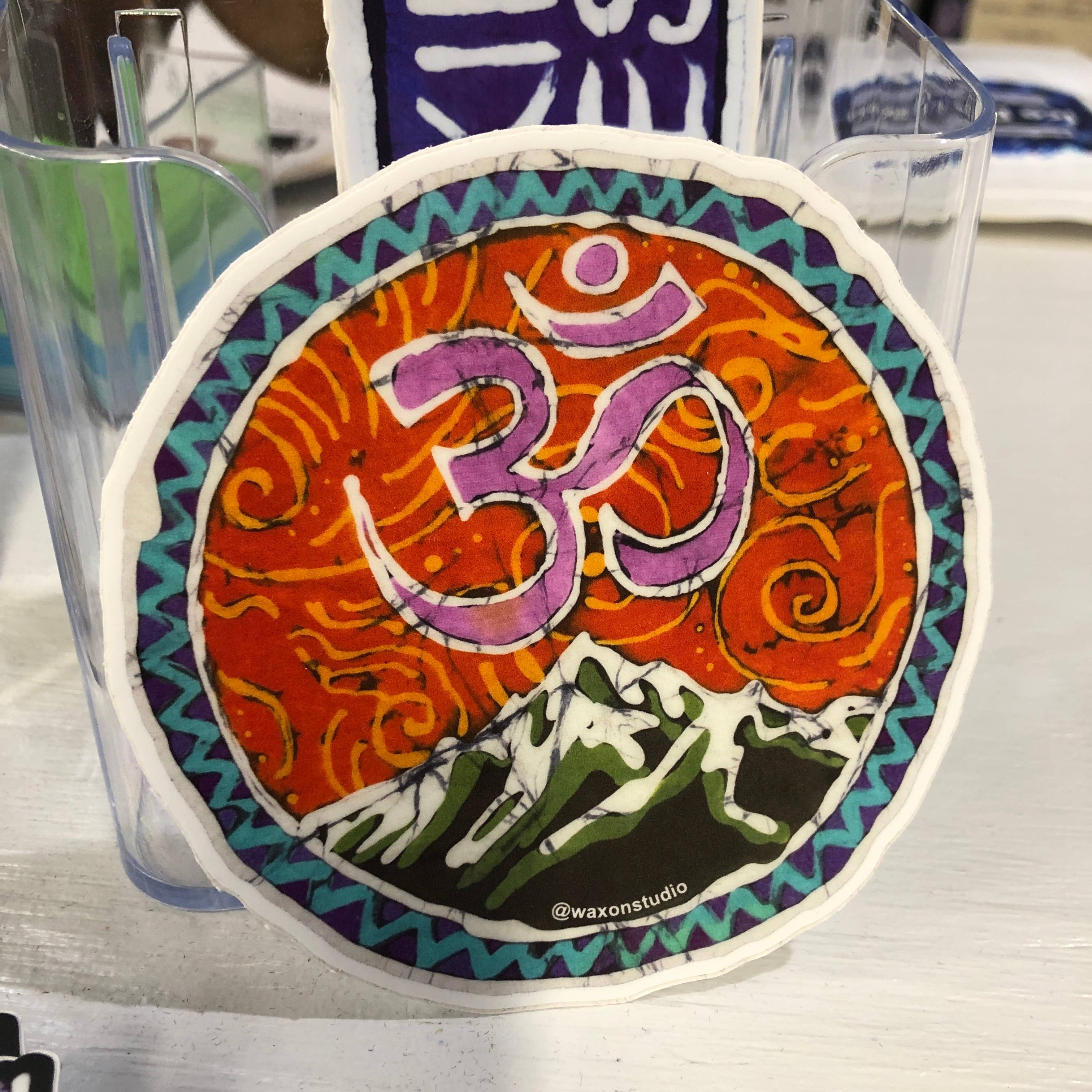 WAXON Batik & Dye Studio - Wholesale Sticker - Painted Spiritual Mountains with Om Symbol Batik Sticker1