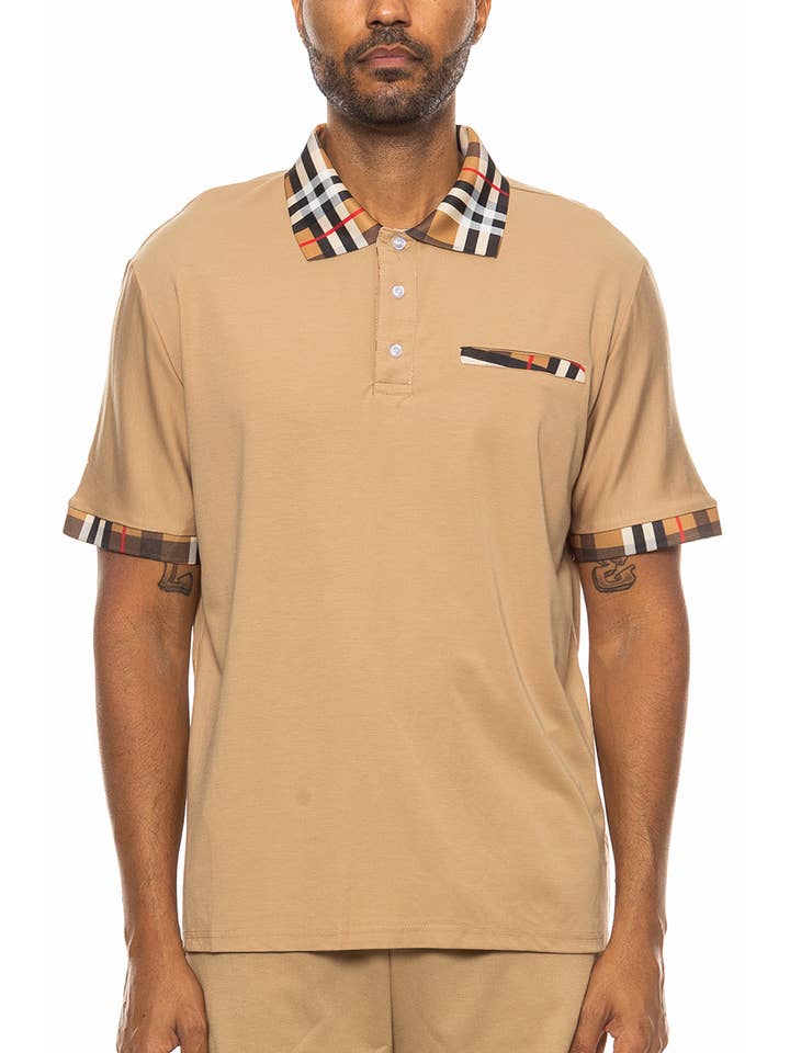 WEIV - Wholesale Polo - Men's - Checkered Plaid Collar Short Sleeve Polo Shirt
