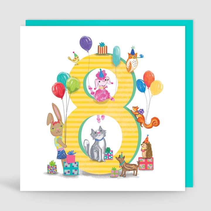Ålder 8 Födelsedag Gäng Djur Kort för wholesale av Jane Katherine Houghton Designs