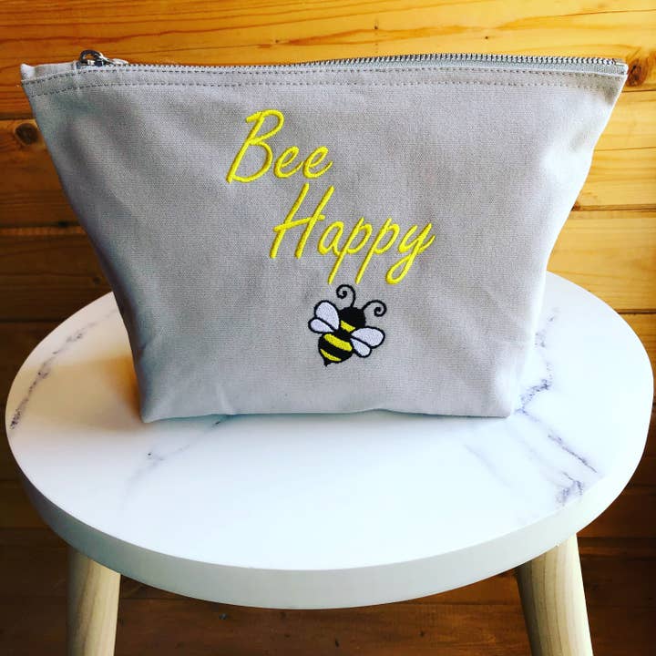 Bee Happy Make-Up Bag for wholesale by Embroidered Treasures