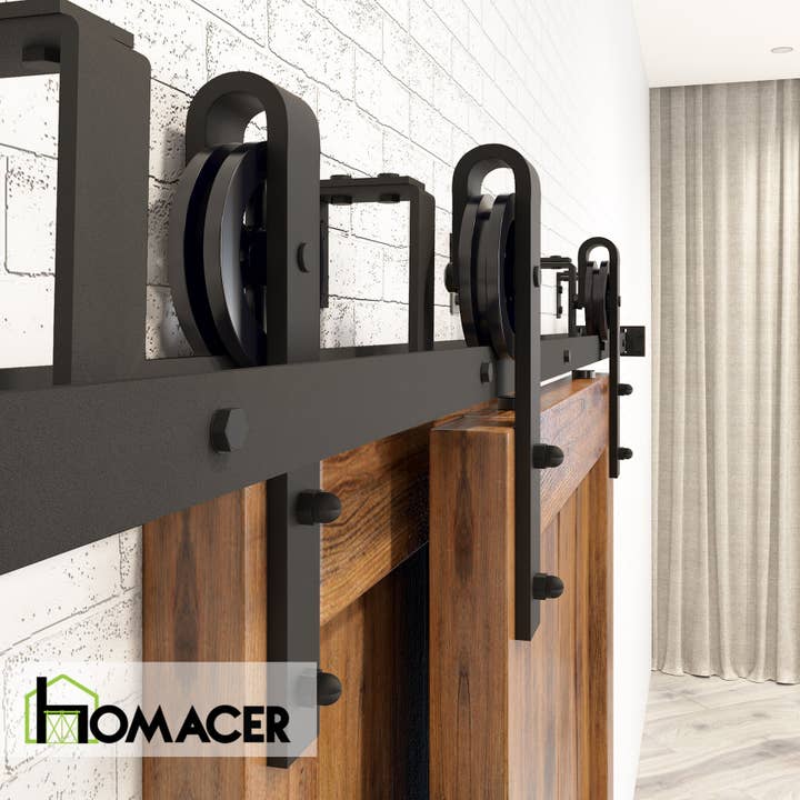 Homacer INC - Wholesale Knob/Pull - Double Track U-Shape Bypass Sliding Barn Door Hardware Kit - Spoke Wheel Design Roller2