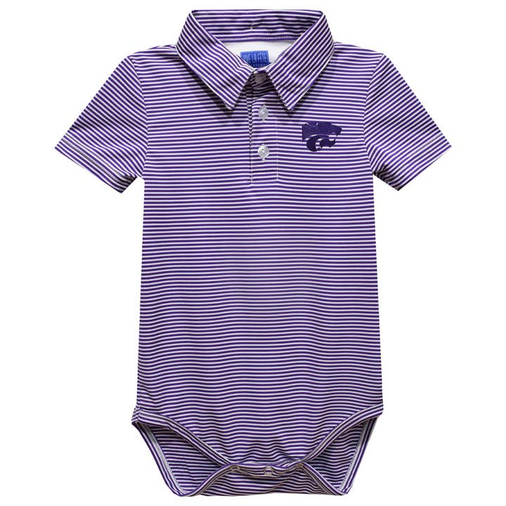 Vive La Fete - Wholesale Bodysuit (Non-Footed) - Baby - Kansas State Wildcats K-State Embroidered Stripe Polo Onesie