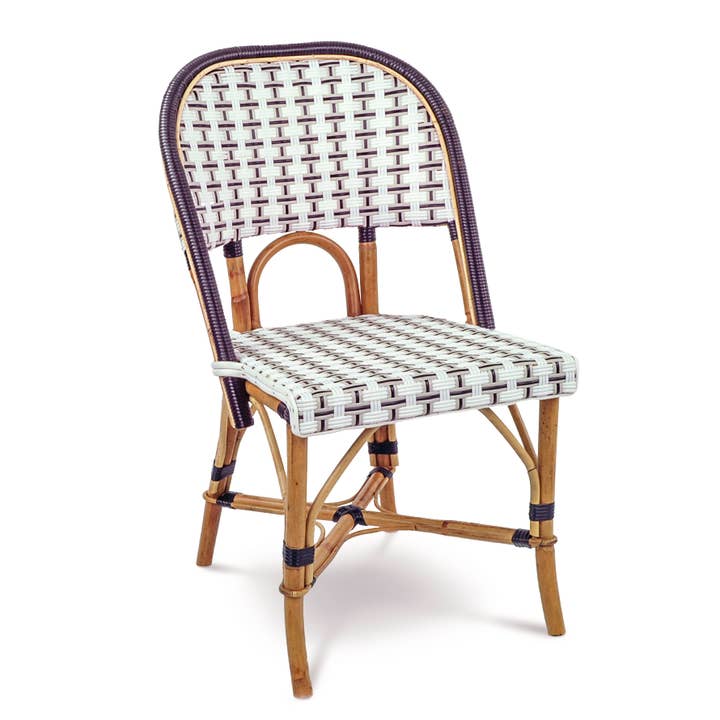 Valence French Bistro Rattan Chair - Vertical - White/Silver/Black - Simple Weave - Black for wholesale by BONNECAZE