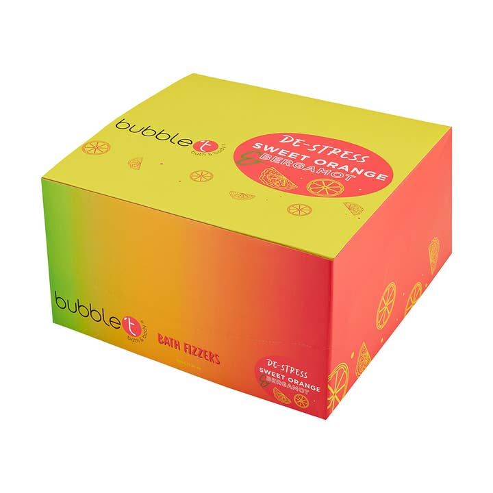 Bubble T Cosmetics - Wholesale Retailer Display - Beauty & Wellness - Sweet Orange & Bergamot De-Stress Bath Fizzer - (150g)