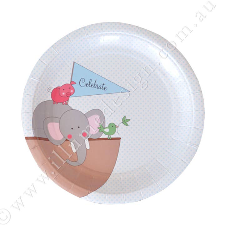 Noahs Ark Blue Dessert Tallerken - Pakke med 12 stk for engroshandel hos Illume Partyware