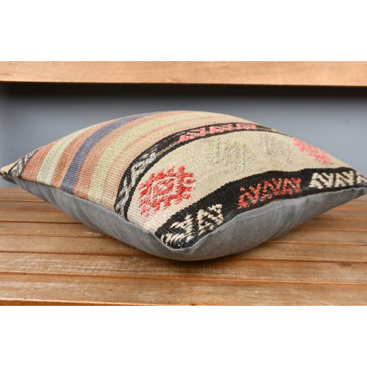 The Loom Wholesale - Wholesale Throw Pillow Cover - Colorful Striped Kilim Pillow, Vintage Design, 40x40-21896