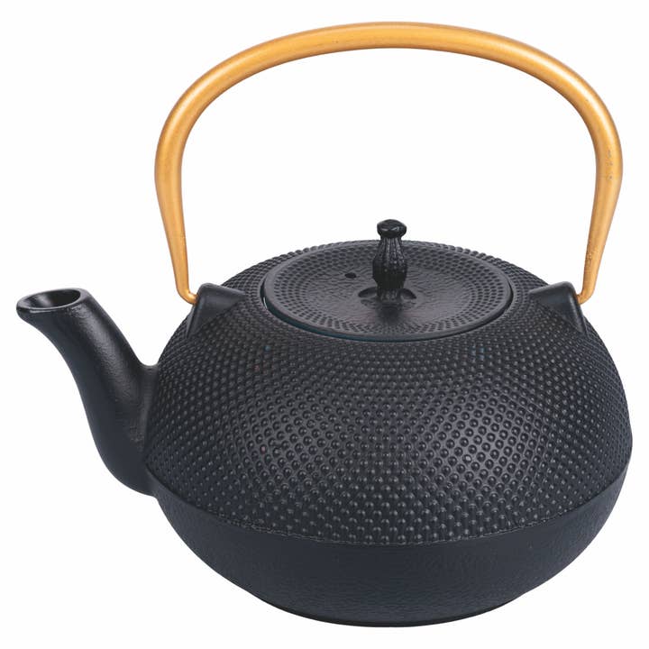 BLACK CAST IRON TEAPOT / GOLD HANDLE 1.8L for wholesale by VdE Tivoli 1996