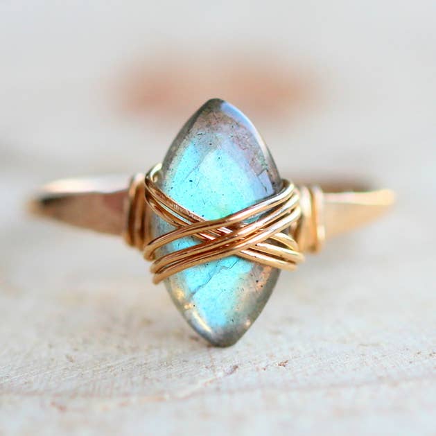 Marquis Caged Ring - Labradorite for wholesale by Saressa Designs