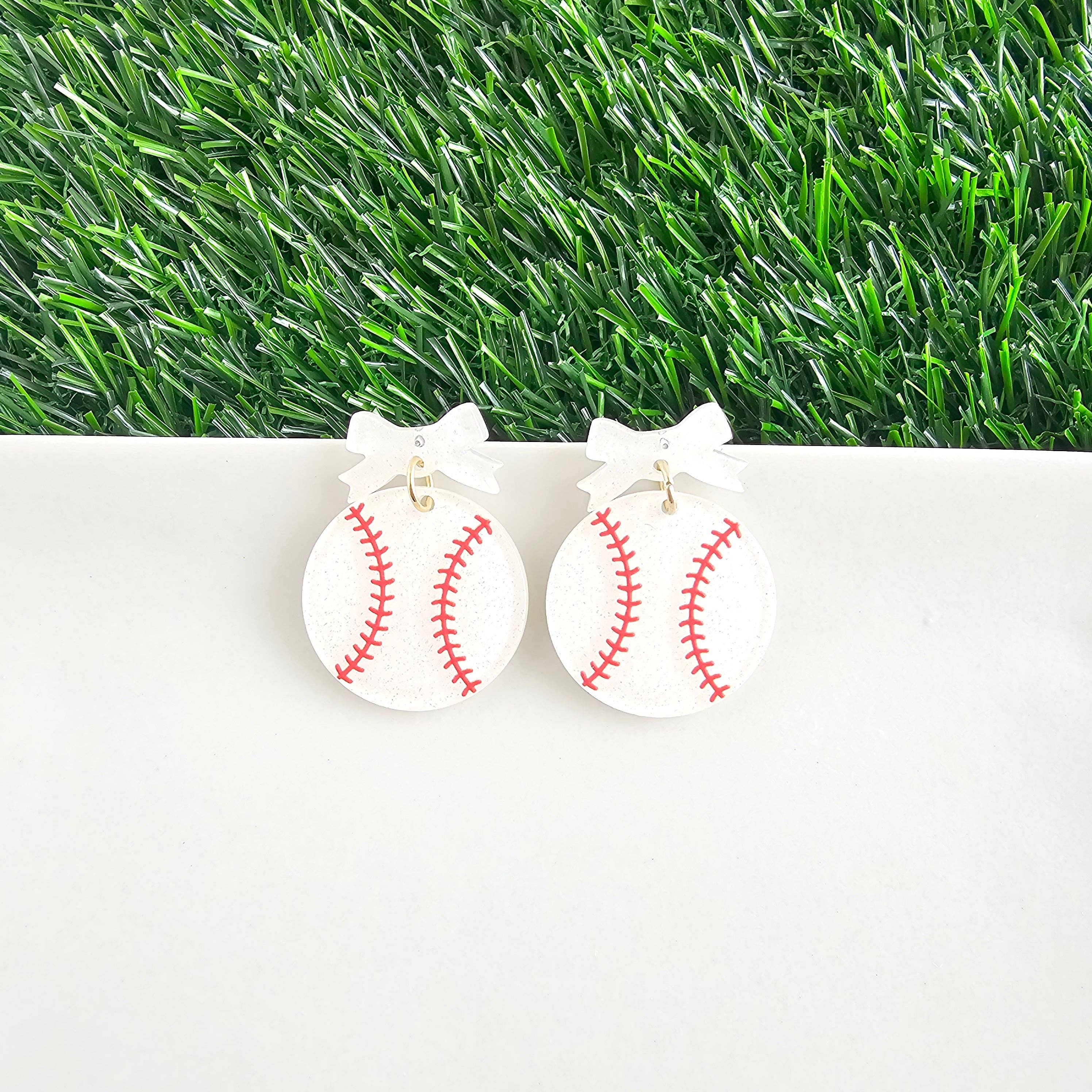 Spiffy & Splendid - Wholesale Dangle Earrings - Bow Baseball Earrings // Jewelry, Earrings, Game Day