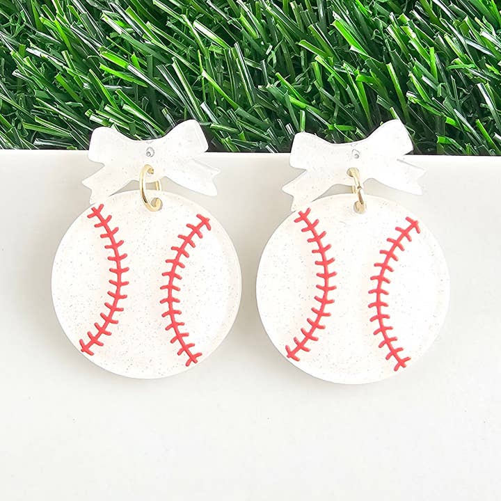 Bow Baseball Earrings // Jewelry, Earrings, Game Day for wholesale by Spiffy & Splendid