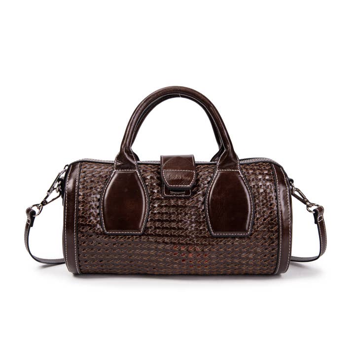 Geflochtene Bowlingtasche aus Mokabraunem Leder Frola für den Großhandel von kate lee