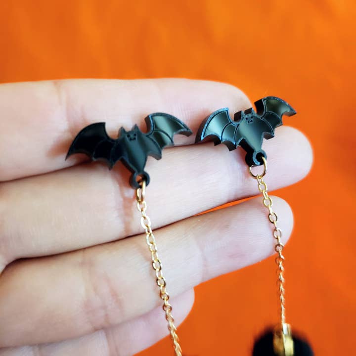 SHOPMALASTORE - Wholesale Dangle Earrings - Bat Poof Earrings - Black