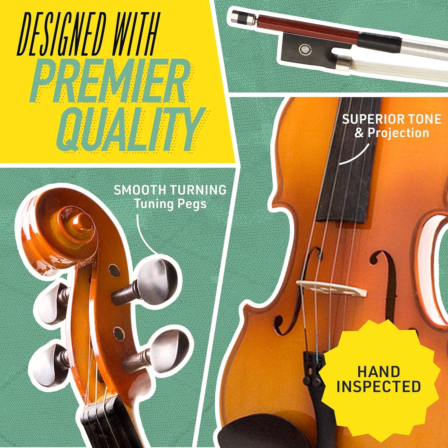 Above Edge - Wholesale Musical Instrument - Violin Instrument – MV400 Size 1/4 Acoustic Violin with Bow,2