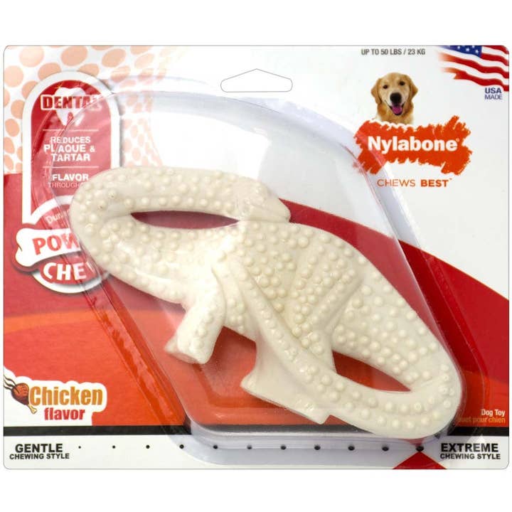 Petdropshipper - Wholesale Pet Chew Toy - Dog - Nylabone Power Chew Dental Dinosaur Dog Toy Chicken 1ea/Large/Giant - Up To 50 lb