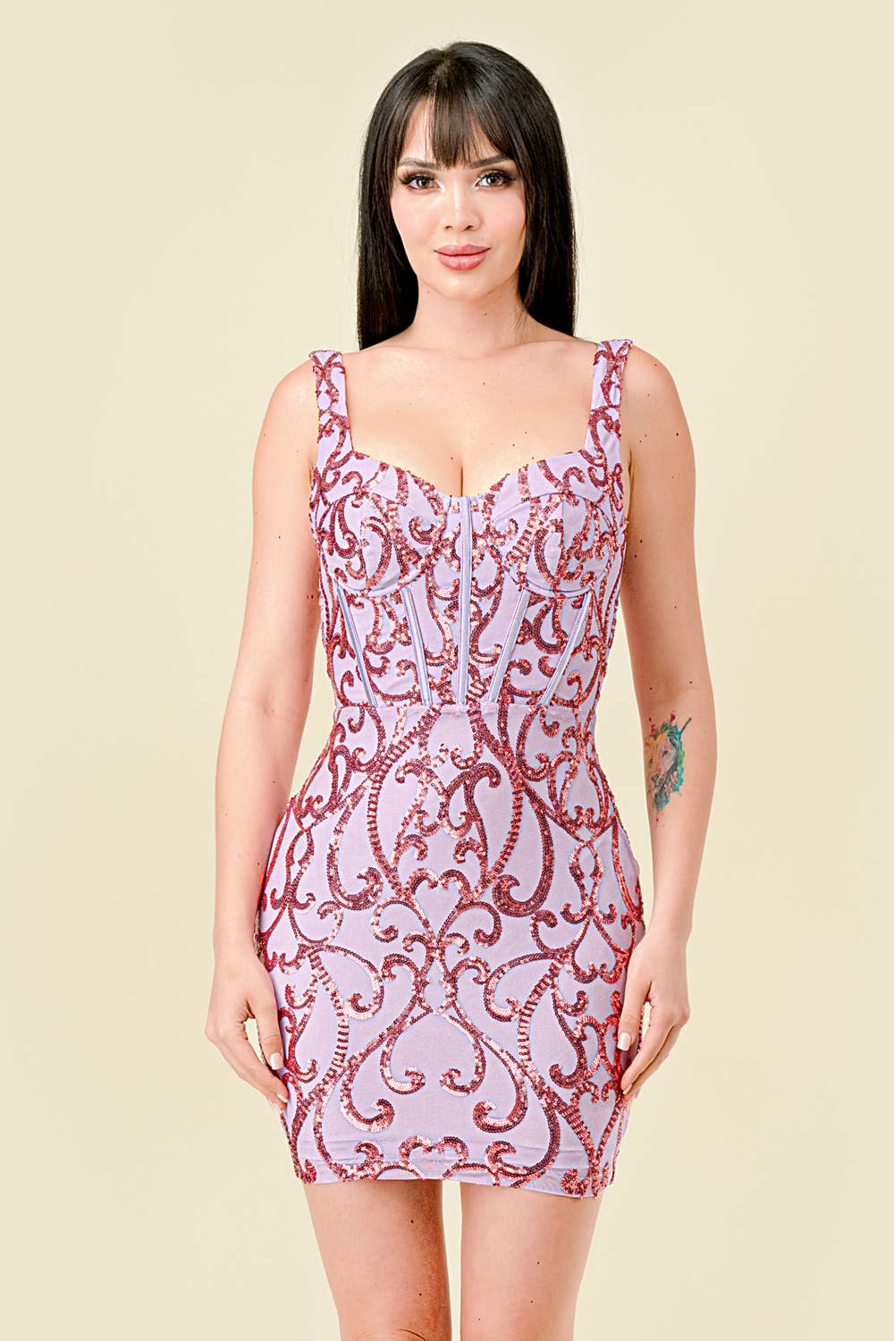 Lovesome - Vente Robe – femme - CD55122 : MINI-ROBE STYLE CORSET ORNÉE DE PAILLETTES4