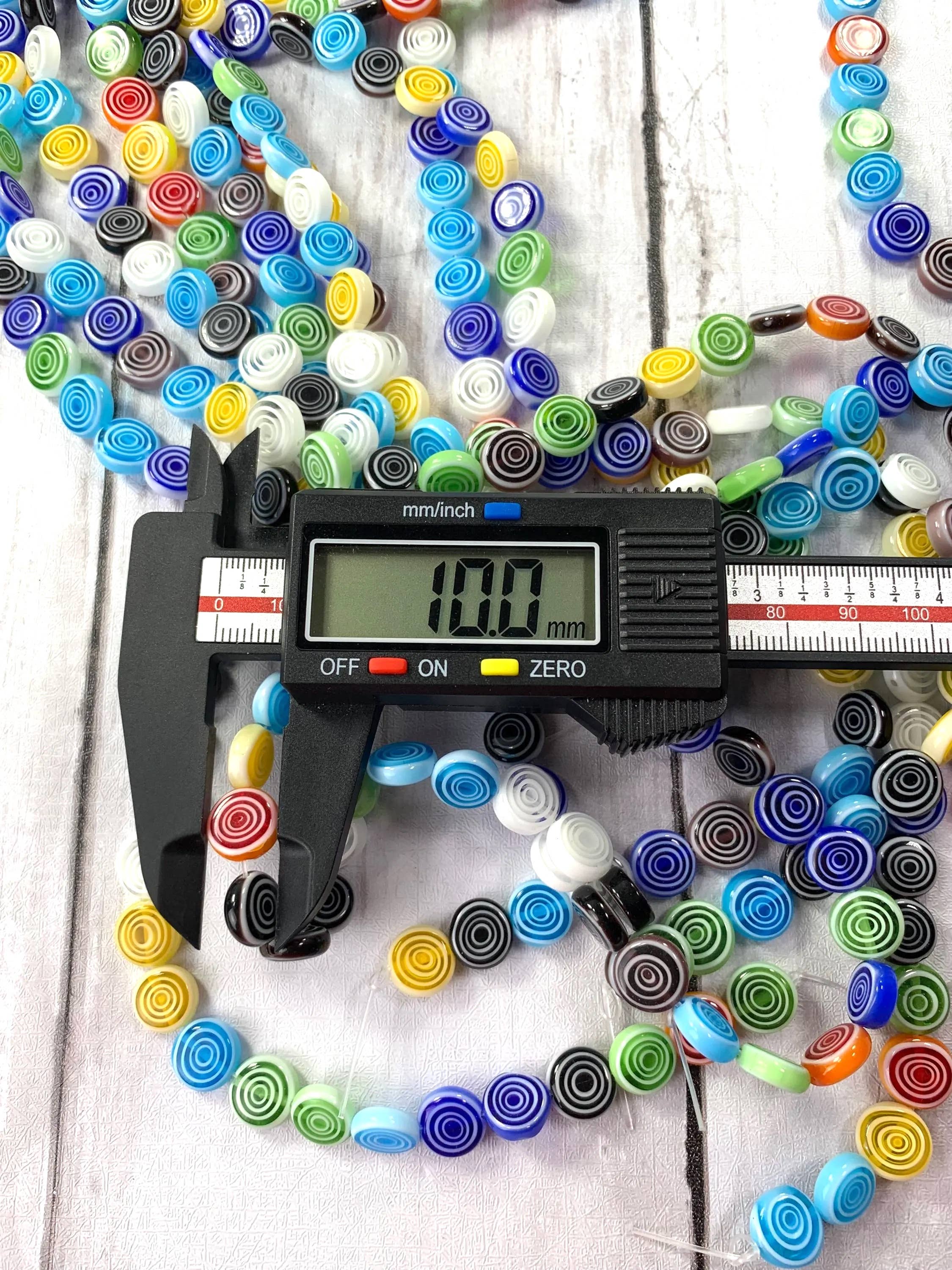 Glass Daisy Craft Co. - Wholesale Beads - Millefiori flat round mixed color glass beads, spirals1