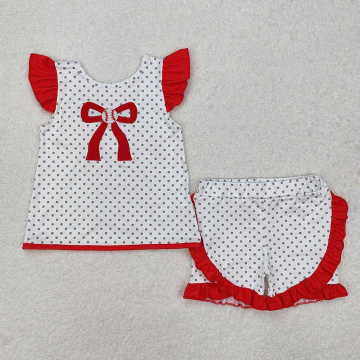 Baby Girls Baseball Bow Tunic Ruffle Shorts Clothes Sets for wholesale by Aier Wholesale