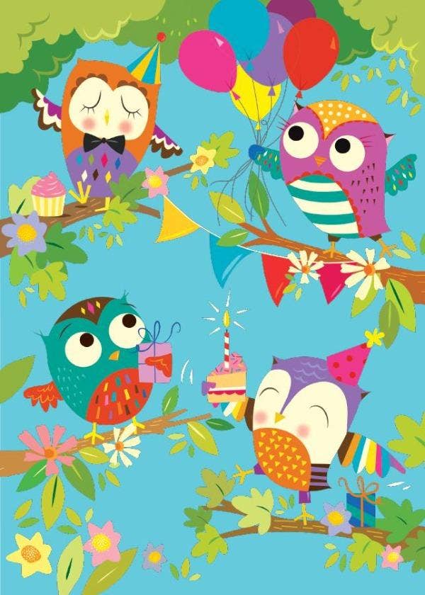 Paper House Productions - Wholesale Birthday Card - Cute Owls Glitter Card0