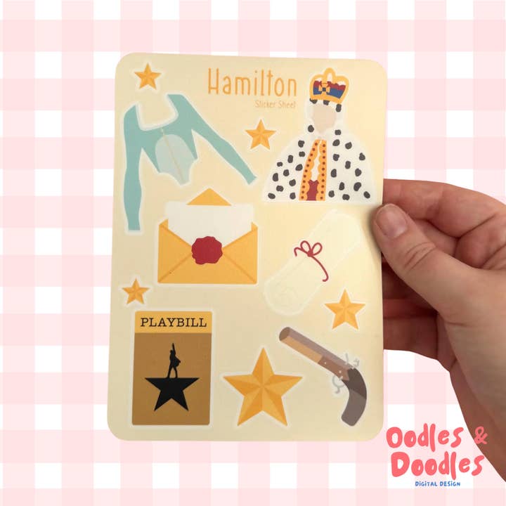 Hamilton Musical Sticker Sheets: Hand-Drawn Matte Stickers for wholesale by Oodles & Doodles