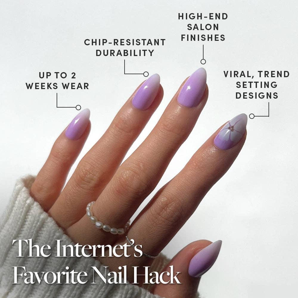 Glamnetic - Wholesale Press-On/Fake Nails - Lilac Reef Press-On Nails | Short Almond Purple Floral Nail4